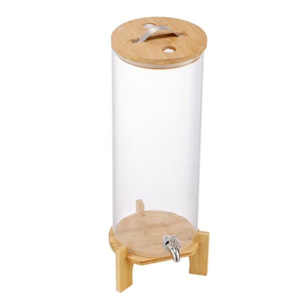 3.5 Gal Drink Beverage Dispenser, for Parties, Glass Juice Dispenser with Wood Stand, Stainless Steel Spigot