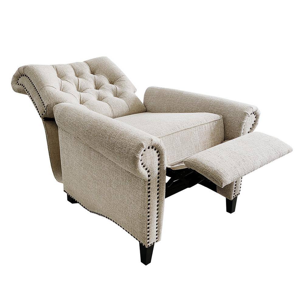 Elegant Cream Transitional Push Back Recliner with Tufted Back