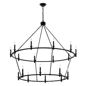 Carrick 54.25 in. 18-Light Black Traditional Candle Tiered Chandelier for Foyer