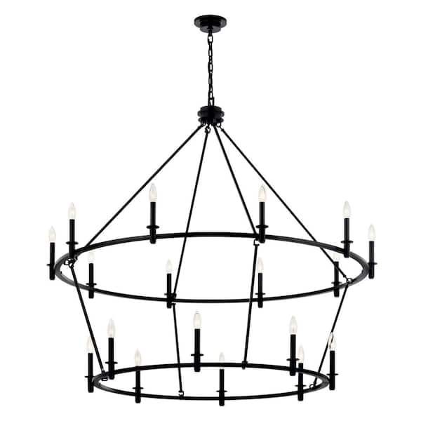 Carrick 54.25 in. 18-Light Black Traditional Candle Tiered Chandelier for Foyer