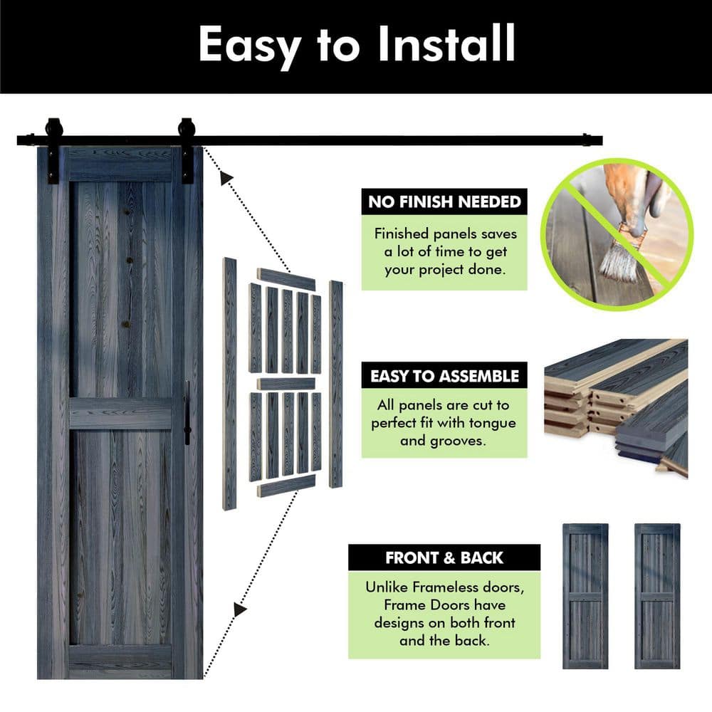 Navy Solid Pine Wood Sliding Barn Door with Black Hardware Kit