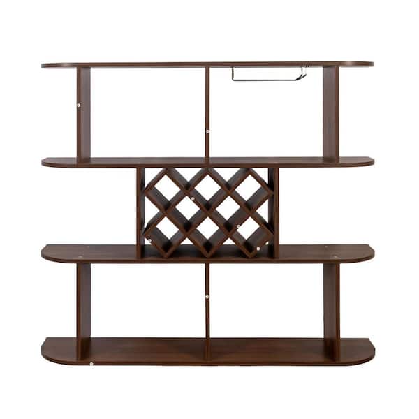 20-Bottle Walnut Large Wall Mounted 3 Tier Wood Wine Rack Storage Rack with Wine Glass Holder Bar Decorative Shelves