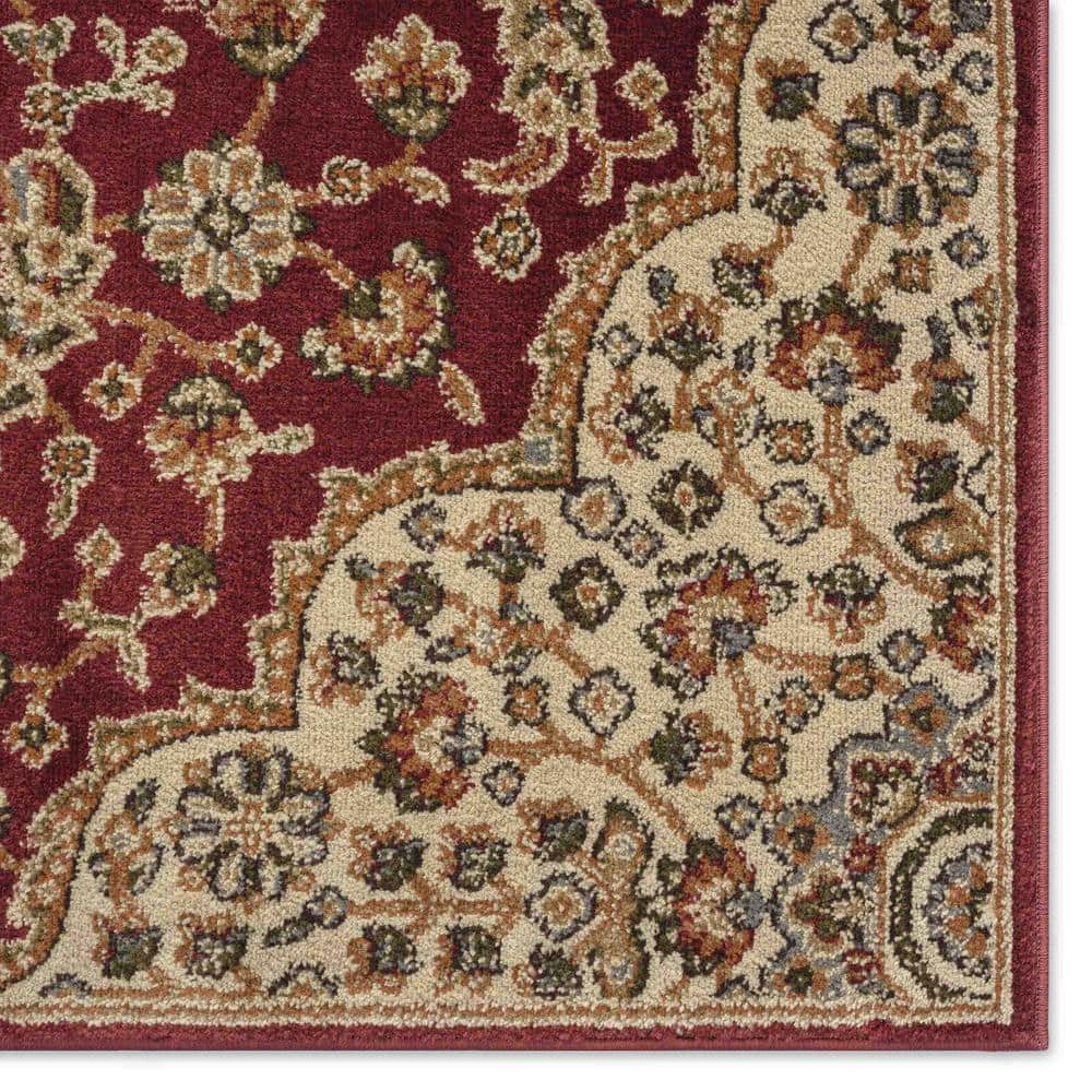 Red and Ivory Medallion Rectangular Synthetic Area Rug, 8' x 10'