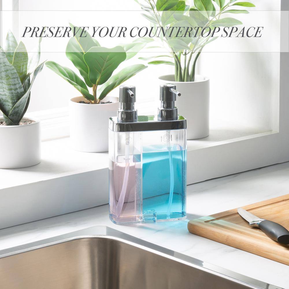 Clear Dual Pump Soap and Lotion Dispenser with Chrome Accents