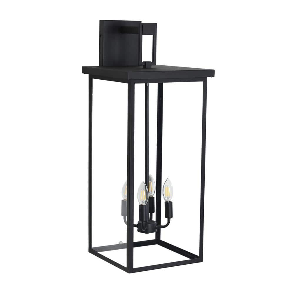 4-Light Black Iron+Clear Glass Outdoor Waterproof Wall Lantern Sconce, Bulb Not Included -  Jushua, W1340119953