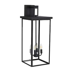 4-Light Black Iron+Clear Glass Outdoor Waterproof Wall Lantern Sconce, Bulb Not Included