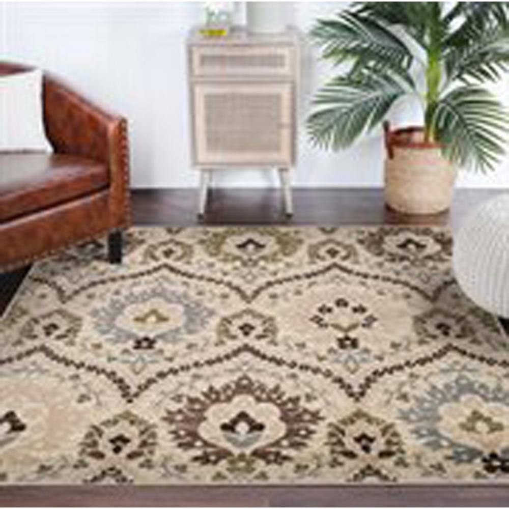 Ivory and Multicolor Floral Synthetic Square Area Rug