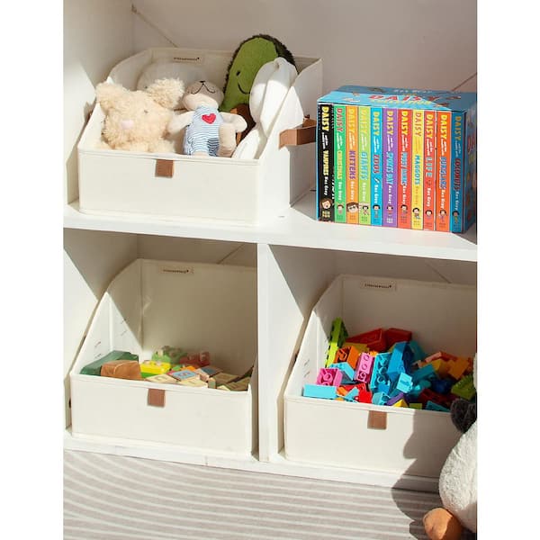 Afoxsos Ivory White 12in x 10in Fabric Trapezoid Closet Storage