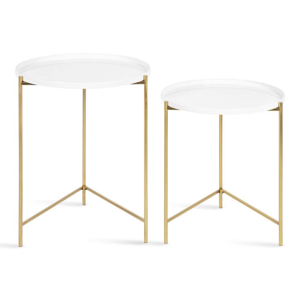 Ulani Modern Geometric Nesting Tables in Polished Gold and Gray