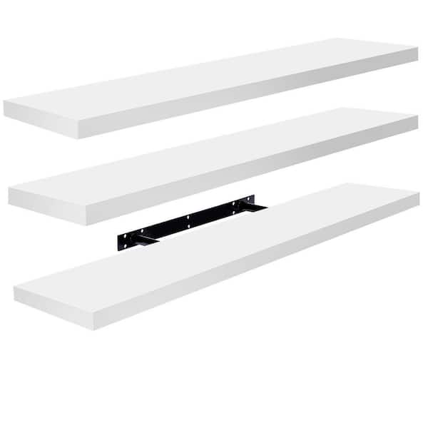 3 Pack Long Floating Shelves for Wall, 35 in. W x 9 in. D White Wood Decorative Wall Shelf, Wall Mounted Home Decor