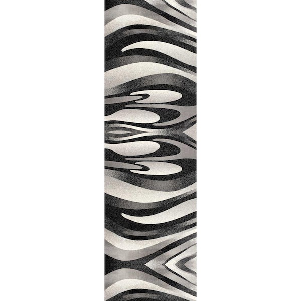 Montage Black Grey, Boho 2 ft. x 19 ft. Abstract Indoor Runner Rug