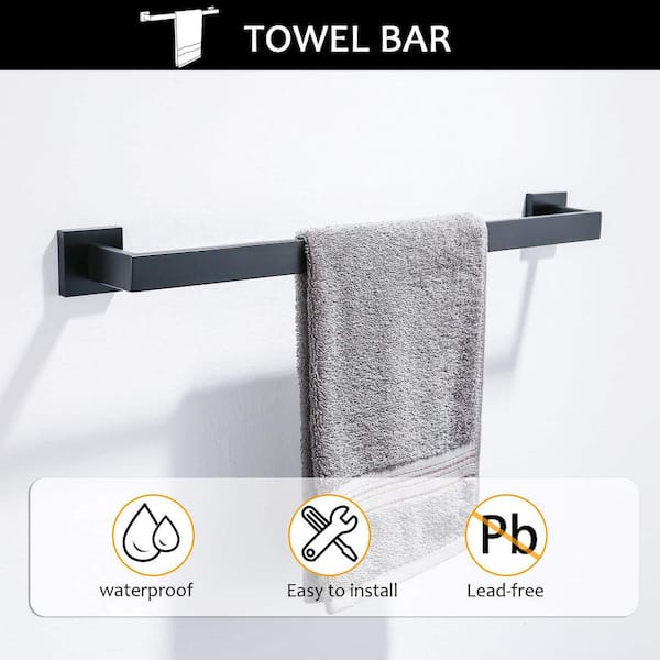 5-Piece Bath Hardware Set with Towel Ring Toilet Paper Holder Towel Hook in Black