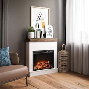 Mayores 29.69 in. Freestanding Electric Fireplace with Mantel in Ivory Oak/Rustic