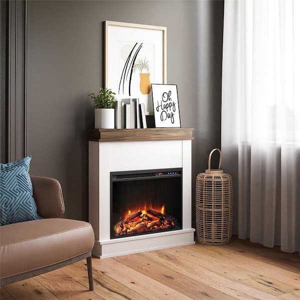 Mayores 29.69 in. Freestanding Electric Fireplace with Mantel in Ivory Oak/Rustic