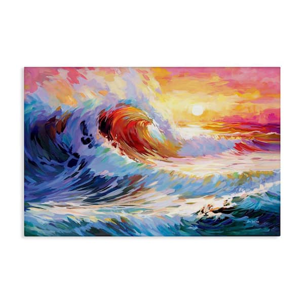 Sunrise over Ocean Wave by Leon Devenice Unframed Coastal Graphic Art Print 24 in. x 36 in.
