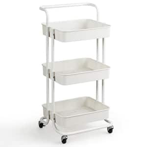 ABS White 3-Tier 360° Swivel Rolling Utility Cart