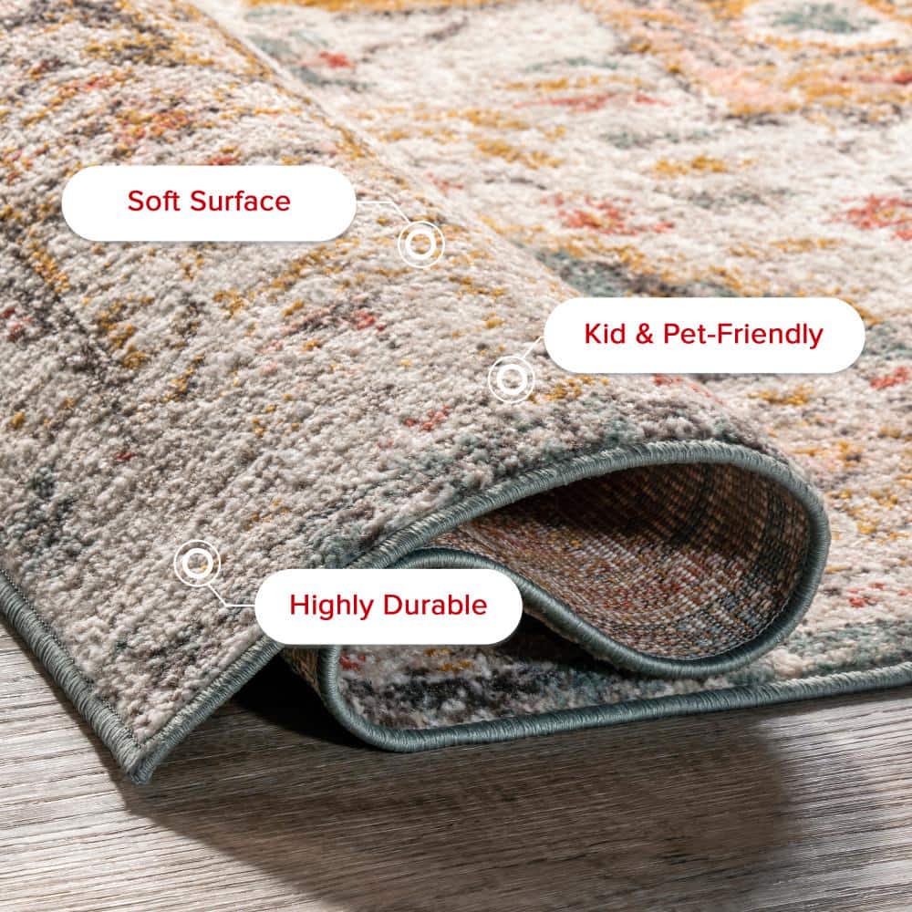 Justine Beige Synthetic Medallion Runner Rug, 2'6" x 10'