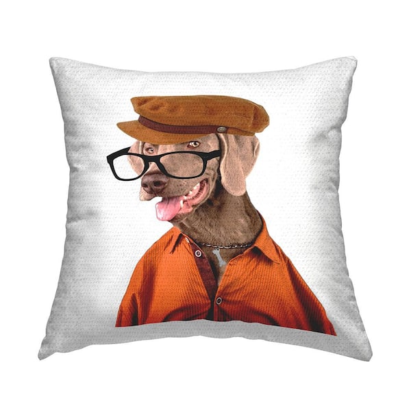 Stupell Industries Dog Wearing Cap and Glasses Brown Square Outdoor Throw Pillow