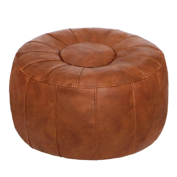 Light Brown Iron Outdoor Unstuffed Ottoman with Handmade Faux Leather Bean Bag for Living Room Bedroom Balcony