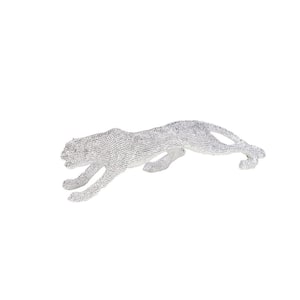 5 in. x 6 in. Silver Polystone Bejeweled Leopard Sculpture