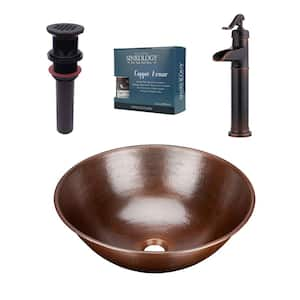 Hubble 18 Gauge 14 in. Copper Vessel Bath Sink in Aged Copper with Ashfield Vessel Faucet Kit