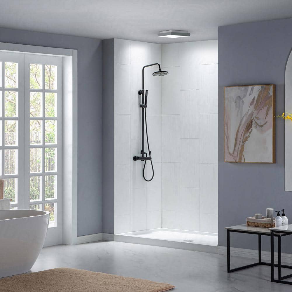 48" White Solid Surface Rectangular Shower Pan with Center Drain
