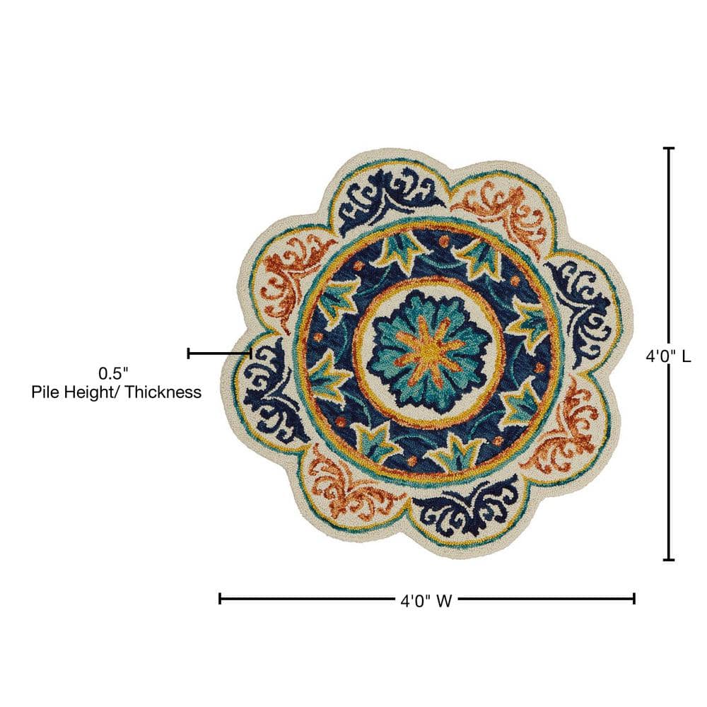 Handmade Tufted Blue Wool Medallion Round Rug, 4 Feet