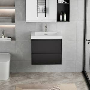 30 in. W Floating Bathroom Vanity in Glossy Black with White Resin Top Basin, Soft Close Drawers