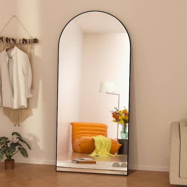GOGEXX 24 in. W x 71 in. H Oversized Arched Full Length Mirror Wood Framed Black Wall Mounted/Standing Mirror Floor Mirror