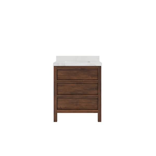 Willow Collections Elizabeth Teak 30 in. W x 22 in. D x 36 in. H Single Sink Bath Vanity Center in Dark Walnut with 2" Calacatta Nuvo Top