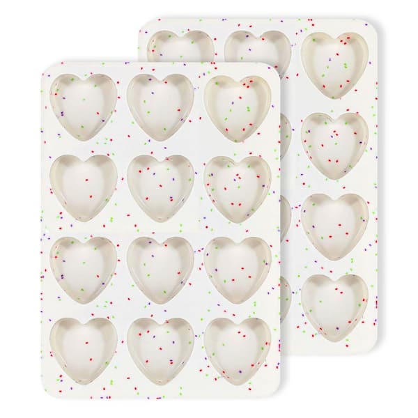 2 Inch Small Heart Shaped Silicone Molds for Chocolate, Candy, Cake, Soap, Resin (Set of 2, Cream)