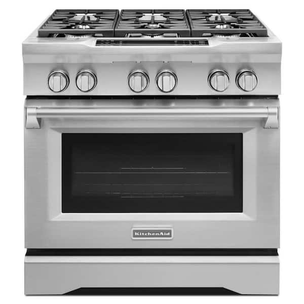 KitchenAid 5.1 cu. ft. Commercial-Style Slide-In Dual Fuel Range with Self-Cleaning True Convection Oven in Stainless Steel