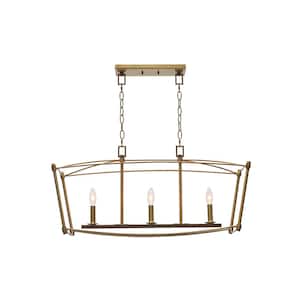 Display Only-3-Light Brushed Gold Linear Chandelier