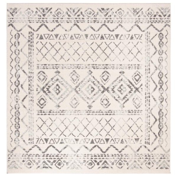 Tulum 11 ft. x 11 ft. Square Ivory/Gray Border Tribal Distressed Area Rug