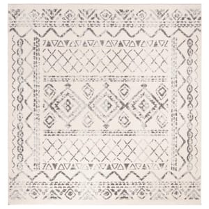 Tulum Ivory/Gray 5 ft. x 5 ft. Square Tribal Distressed Border Area Rug