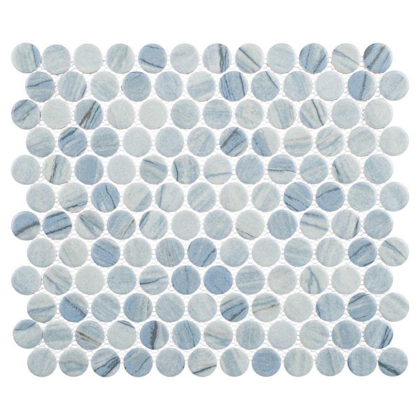 Estavo Nemo Blue 3/4 in. x 3/4 in. Penny Round Stone Matte Porcelain Floor and Wall Mosaic Tile (9.5 sq. ft./Case)