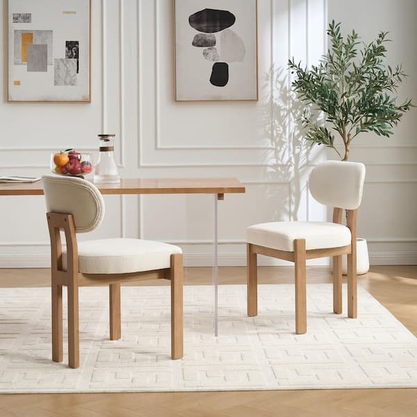 Modern Beige Upholstered Dining Room Chair Kitchen Chairs with Ergonomic Backrest and Adjustable Foot Nails (Set of 2)