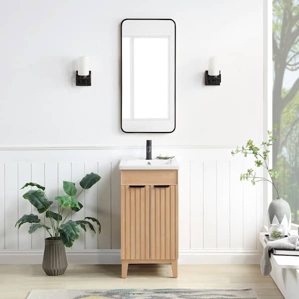 ROSWELL Palos 18.1 in.W x 18.1 in.D x 34.8 in.H Single Sink Bath Vanity in Fir Brown with White Ceramic Basin Top and Mirror