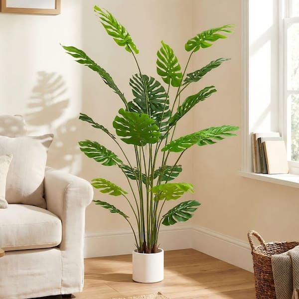 XRAMFY Faux 6.6 ft. Artificial Monstera Deliciosa Tree in Pot for Indoor/Outdoor Decor CGBZH79H21W1PWH