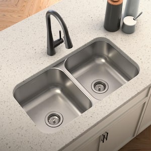1800 Series Stainless Steel 31.75 in. Double Bowl Undermount Kitchen Sink with 9 and 8 in. Depth
