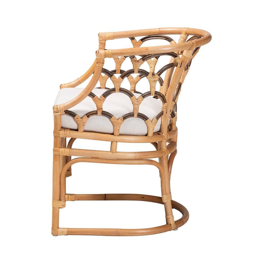 Handcrafted Natural Brown Rattan Geometric Barrel Chair