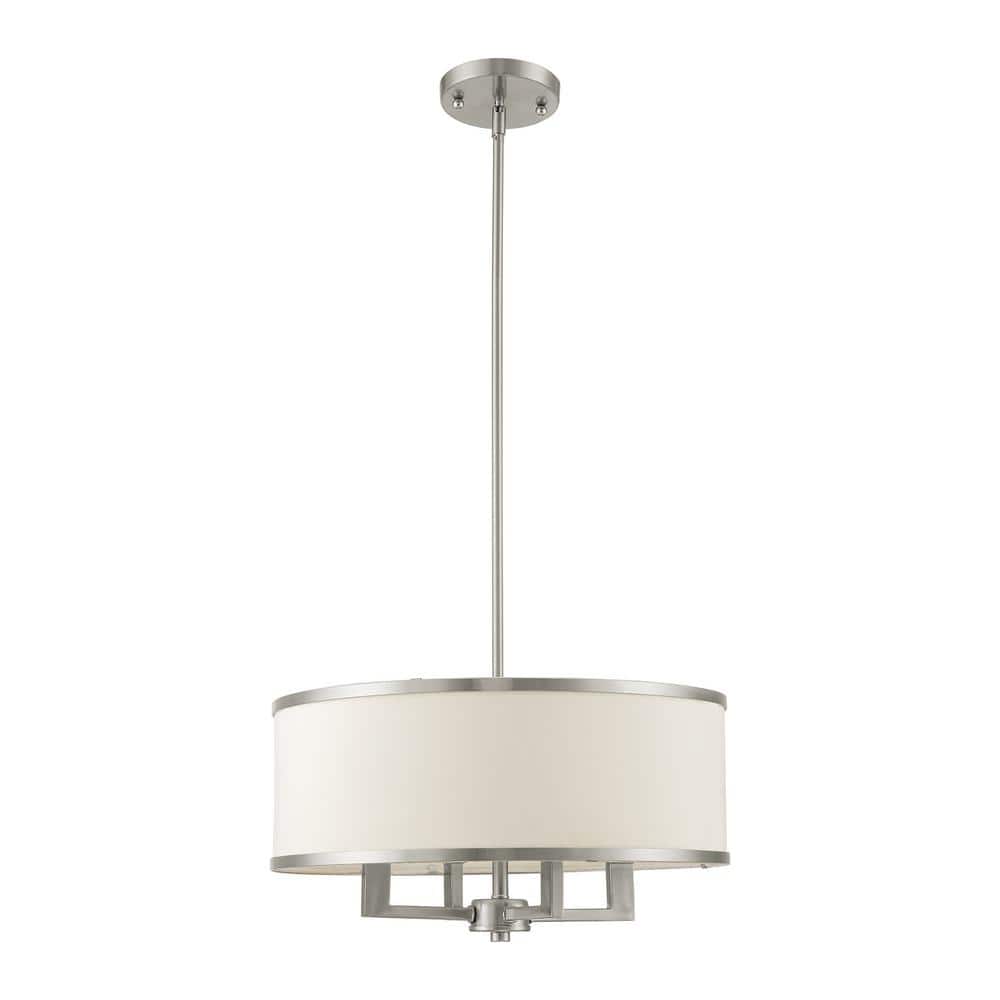 Elegant Brushed Nickel 4-Light Chandelier with Off-White Drum Shade