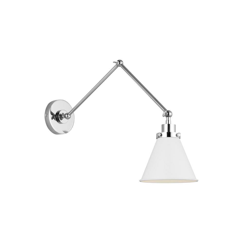 Matte White and Polished Nickel Swing Arm Wall Sconce