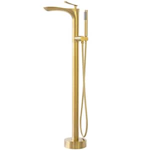 SevenFalls Single-Handle Floor Mounted Freestanding Tub Faucet with Handheld Shower in Brushed Gold