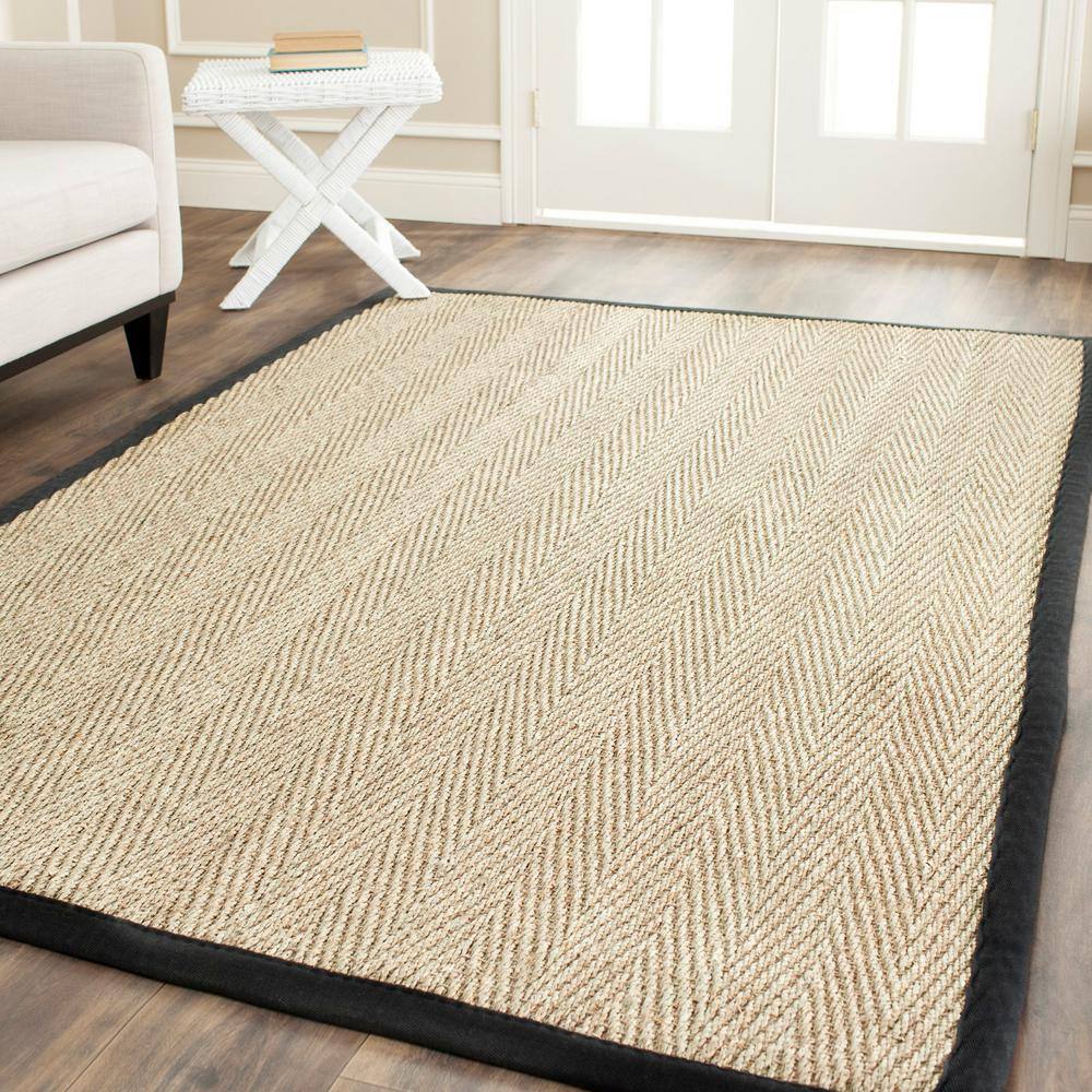 Natural and Black Hand-Knotted Cotton Area Rug 4' x 6'