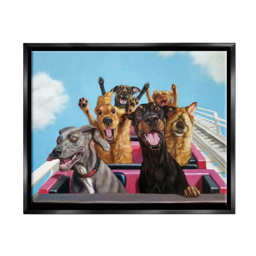 The Stupell Home Decor Collection Dogs Riding Roller Coaster Funny  Amusement Park by Lucia Heffernan Floater Frame Animal Wall Art Print 17  in. x 21