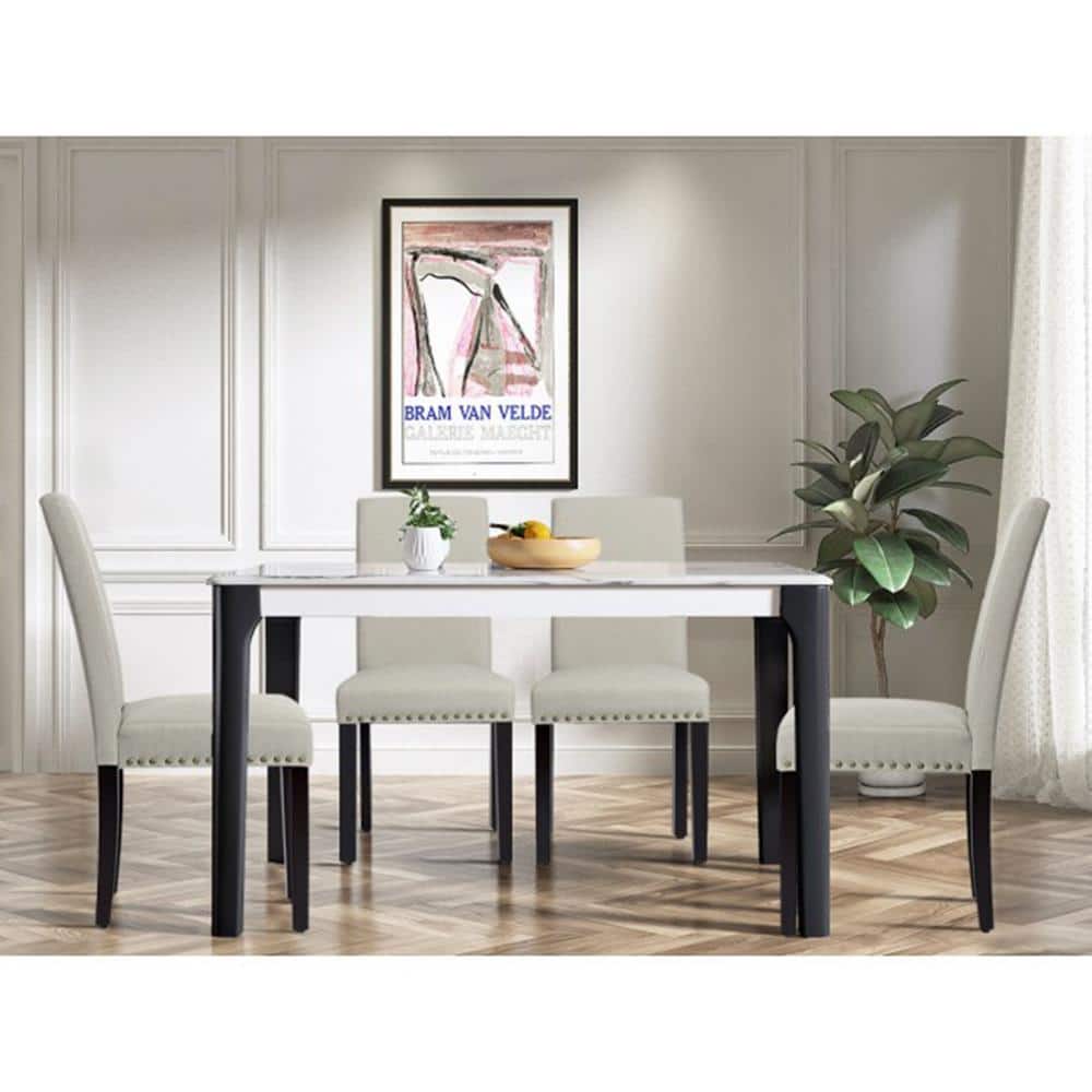 Light Sage Linen Upholstered Parsons Side Chair Set with Wood Legs