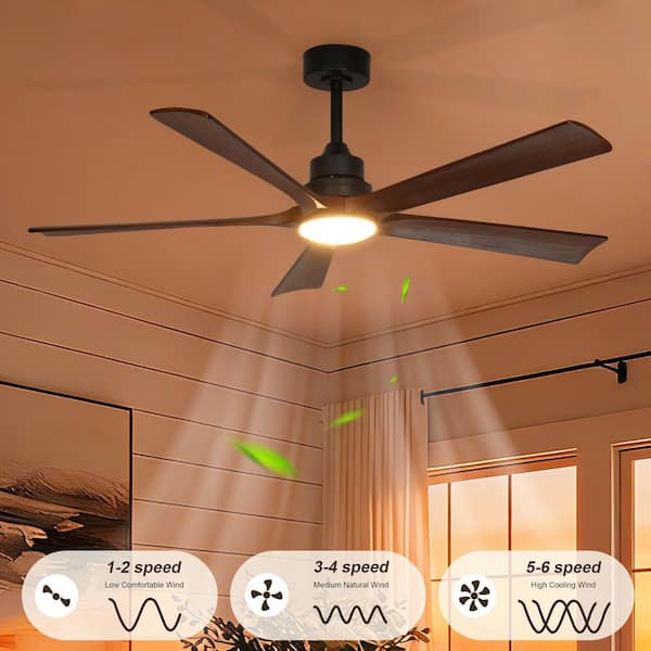 52 in. LED Smart Indoor Black and Wood Modern Industry Low Profile Semi Flush Mount Ceiling Fan Light with Remote