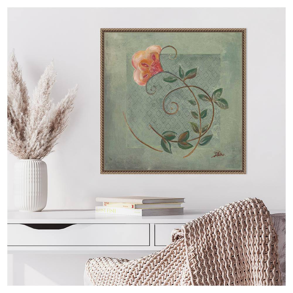 Floral Ornaments in Green II Abstract Canvas Print with Bronze Frame