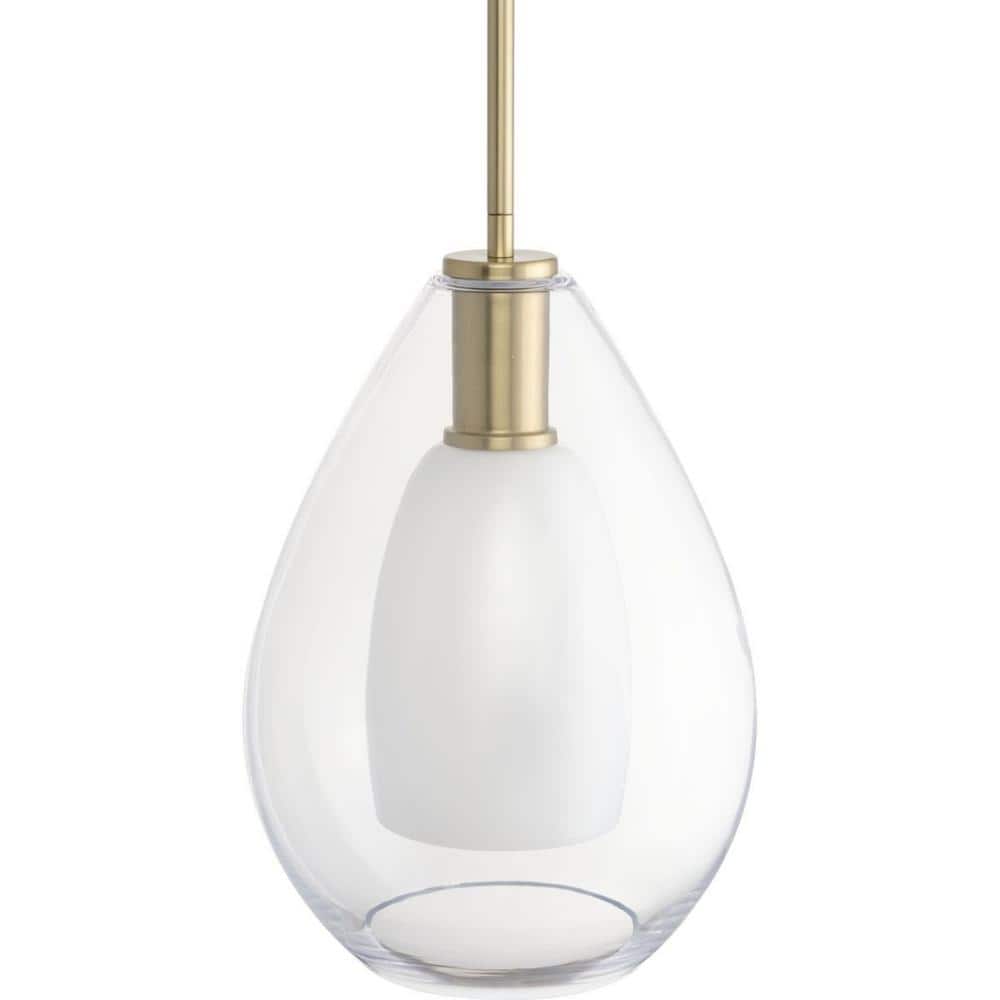 Carillon Brushed Gold Pendant with Clear and Opal Glass Shade